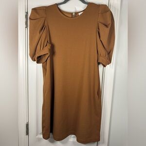 Ces Femme Brown Puff Sleeve Dress with pockets